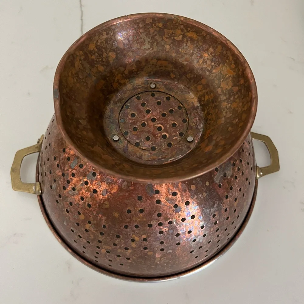 Vintage Copper and Stainless Steel Footed Colander
